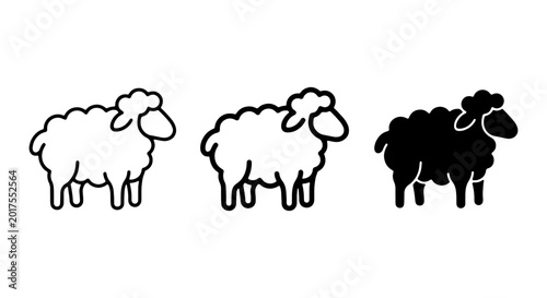 Canvas Print Sheep Icons, Vector Graphics, Farm Animals, Livestock, Simple Line Art