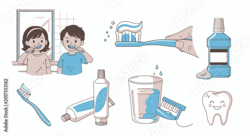 Fotografie Toothbrushes and toothpaste for oral care.