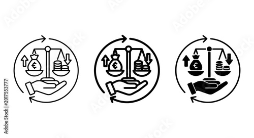 Bild auf Leinwand Balance Scale Icons, Financial Weighing, Economic Equilibrium, Vector Set