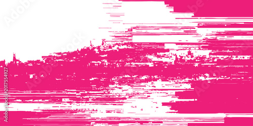 Obraz na plátně Glitch art pink distorted digital error effect on white background