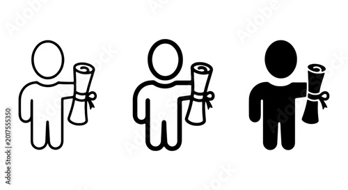 Konstfotografi Graduation Icons: Diploma Holder Figures, Achievement Symbols, Education Vector
