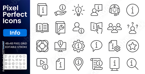 Photos Info customer support line icons set