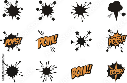 Photos Twelve comicstyle explosion and sound effect graphics in a fourbythree grid