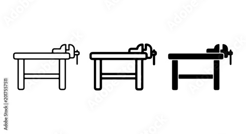 Foto Workbench with Vise Icons, Workshop Tool Vector Graphics, Industrial Clamp Illus