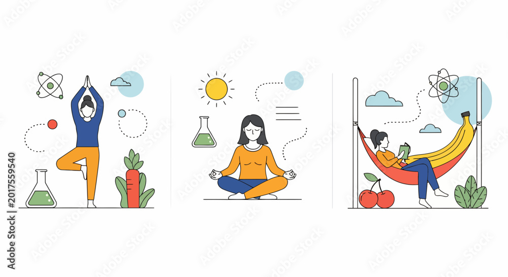 Fototapeta premium Mental health wellness practices with yoga meditation reading for balance healthy lifestyle and peace of mind