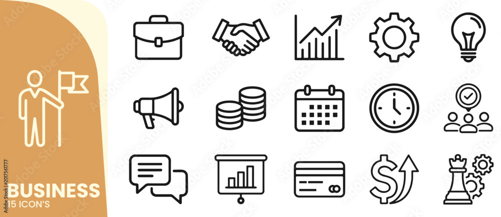 Fototapeta premium Business line icons set vector collection for finance, marketing, and startup