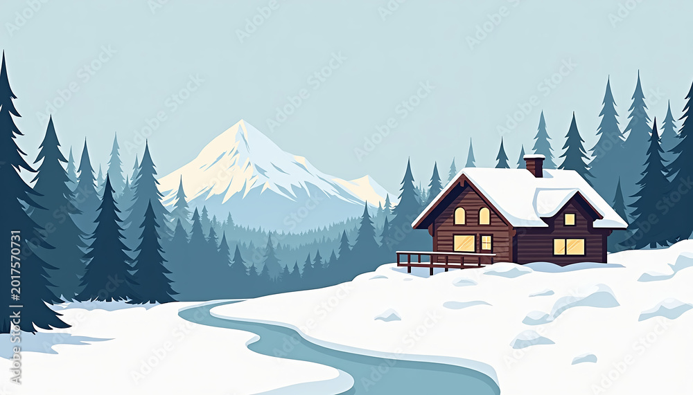 Fototapeta premium Inviting Timber-Framed Cottage Blanketed in Fresh Snow, Emanating Warmth and Nostalgia During a Winter Wonderland