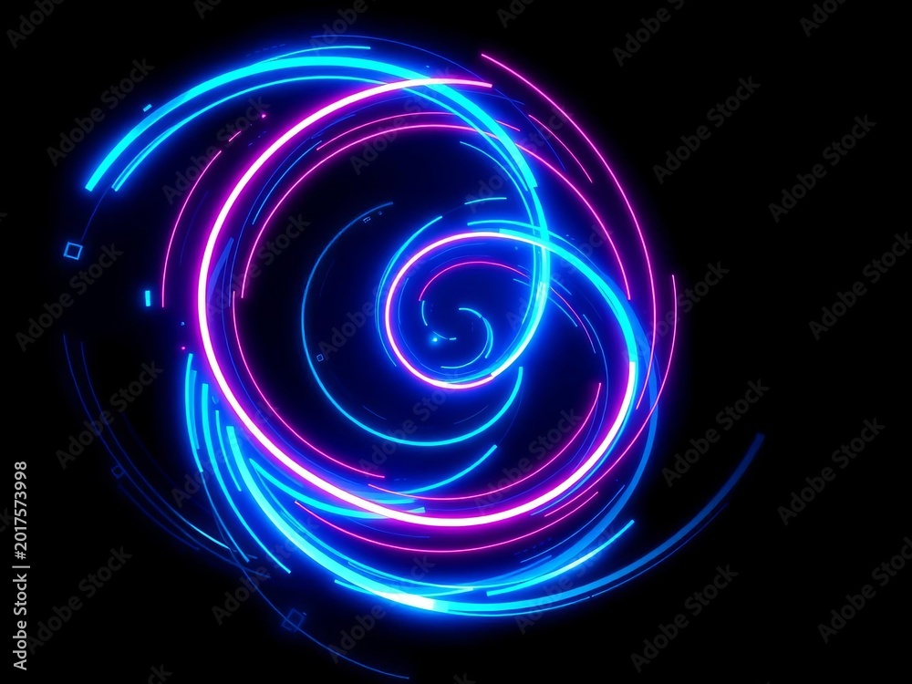 Naklejka premium Neon blue cyber sigils swirling in a spiral shape, abstract, design elements