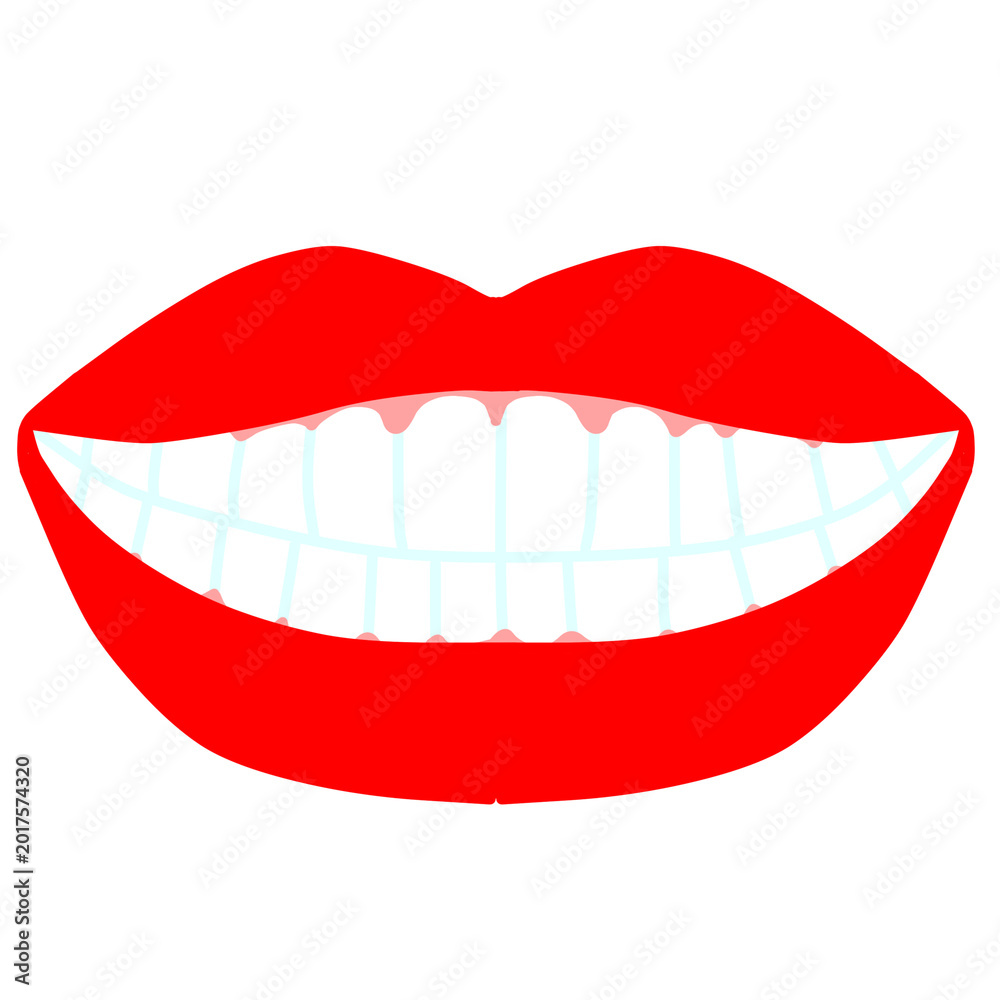 Fototapeta premium Red lips and white teeth for dental concepts, smile mouth illustration