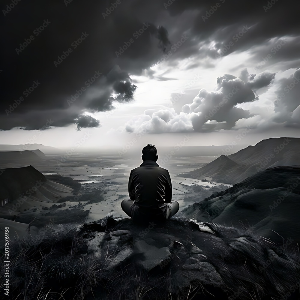 Obraz premium Solitary figure contemplates vast landscape