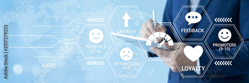 Fotografie Business professional analyzing customer feedback metrics for growth loyalty and