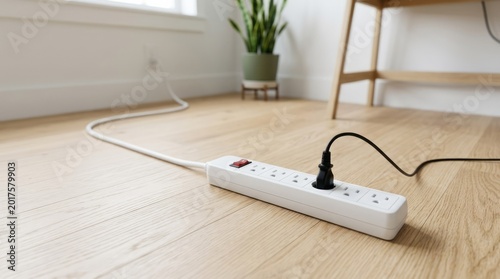 Power Strip on Wooden Floor