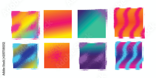 Принти на полотні Vibrant colorful patterns displayed on multiple gradient squares indoors