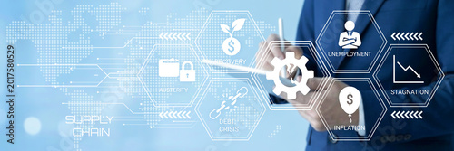 Foto Business professional analyzing economic factors and supply chain management wit