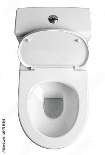 top view of open white toilet bowl or bidet isolated on white
