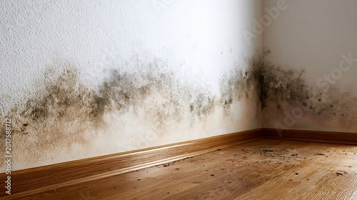 Black mold growing on damp interior wall corner