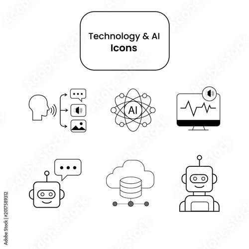 Advanced Technology Icons Set with Artificial Intelligence Elements