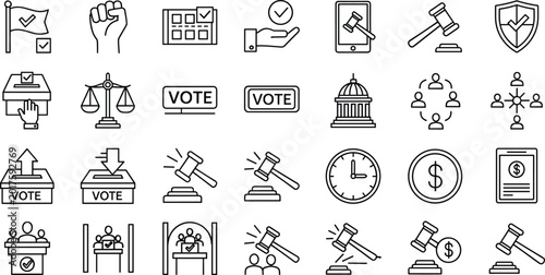 Cuadro en lienzo Set of Political, Voting, and Legal Vector Icons Featuring Election, Law, and Go