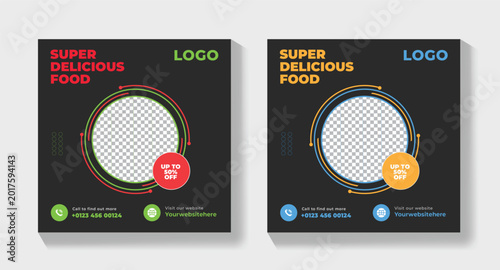 Food Banner Social Media Template, Creative Restaurant Promotional Flyer Design	

