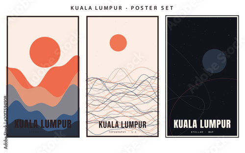 Photography Kuala lumpur poster set minimalist abstract landscape topography and stellar art