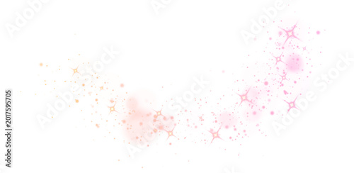 Pink and gold sparkle bokeh arc on white background