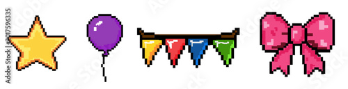 Foto Banner  Set Pixel art party decorations including a star, balloon, bunting and b