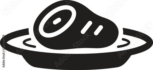 Steak icon, grilled meat symbol, black and white vector, food illustration, restaurant design element