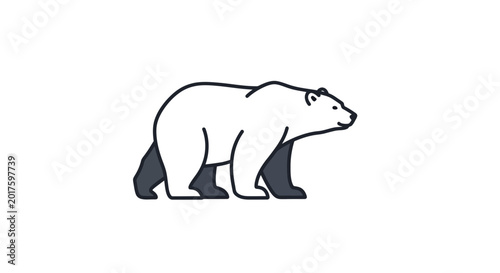 Stylized illustration of a polar bear walking, depicted with white fur and dark outlines on a plain background.