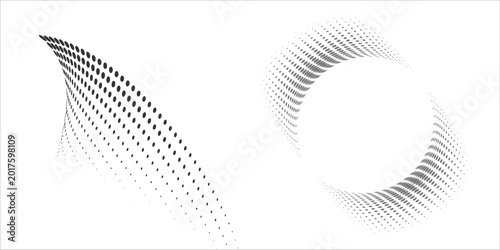 Halftone gradient circles collection. Dots textured round patterns. Cartoon comic radial faded background set. Abstract pixelated elements for frame, poster, collage, banner, flyer. Vector bundle