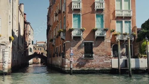 Classic Venice Grand canal houses viewed from vaporetto boat - waterbus. Italy.