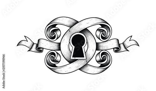 Intricate baroque scrollwork frame with a central keyhole design