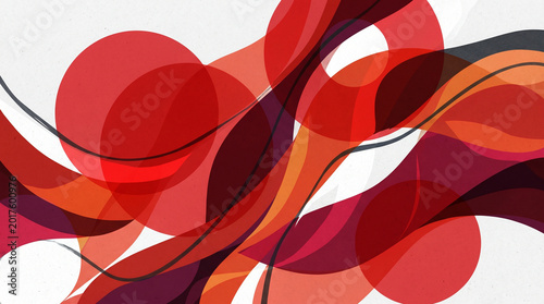 Dynamic flowing red and orange abstract composition with overlapping translucent geometric and organic shapes conveying vibrant energy and rhythmic movement for creative visual projects.