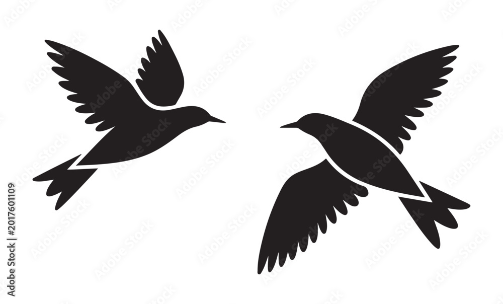 Obraz premium Two birds flying together in sky silhouette illustration vector graphic design isolated on white background.