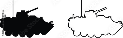 Photos Military armored vehicle tank silhouette set collection and group in black flat