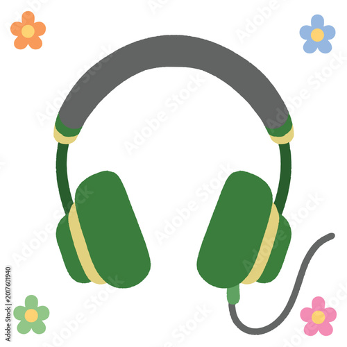 Vászonkép Green over ear headphones for music listening and professional audio production