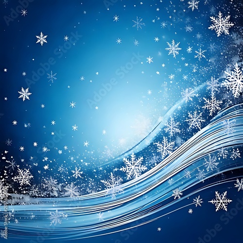 Sparkling snowfalls cascade on a blue background