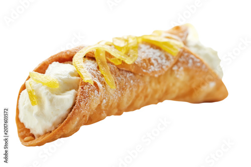 Delicious Cannoli Dessert with Lemon Zest PNG cutout element