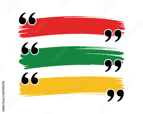 Red, green, and yellow brush stroke quote boxes quotation marks