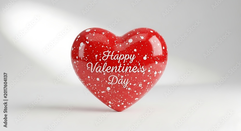 Fototapeta premium Red heart with Happy Valentine's Day text on white background, love and friendship concept