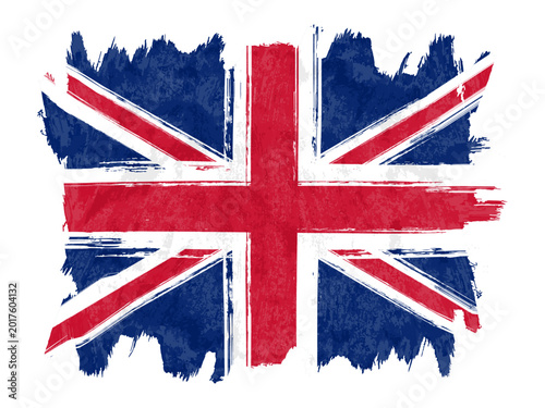 Flag of United Kingdom, brush stroke background.  Flag of United Kingdom on white background. Watercolor style for your design, Great  Britain.  EPS10.