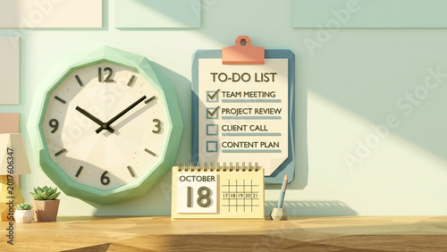 Minimal Desk Setup with Clock and To-Do List for Productivity