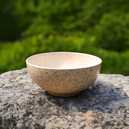 Speckled ceramic bowl on textured stone surface