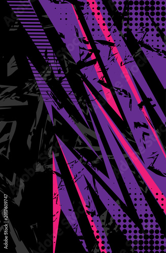 Purple and black racing jersey texture with dynamic grunge strokes and layered abstract graphics