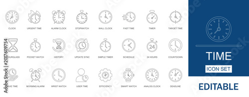Fényképezés Time and clock icon set for productivity management icons
