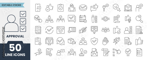 Obraz na płótnie Approval line icons set with editable stroke