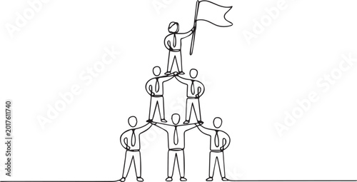 Tableau sur toile A group of people stacking on top of each other holding a flag