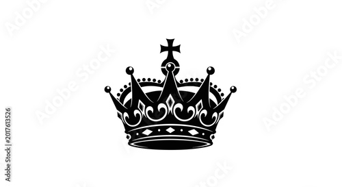 Fotografia Elegant black crown icon with cross and ornate details on white background symbo