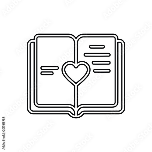 Εκτύπωση καμβά Open book with heart symbol line art illustration document relationship
