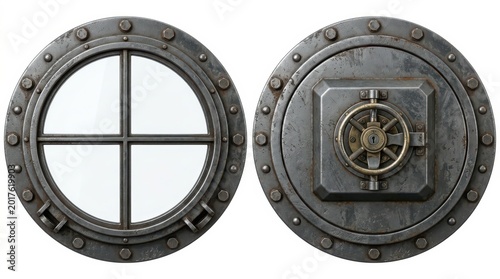 Industrial metal porthole windows and secure access hatches
