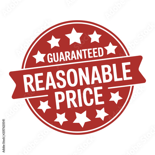 Obraz na płótnie Round red grunge stamp with text guaranteed reasonable price and stars on transparent background